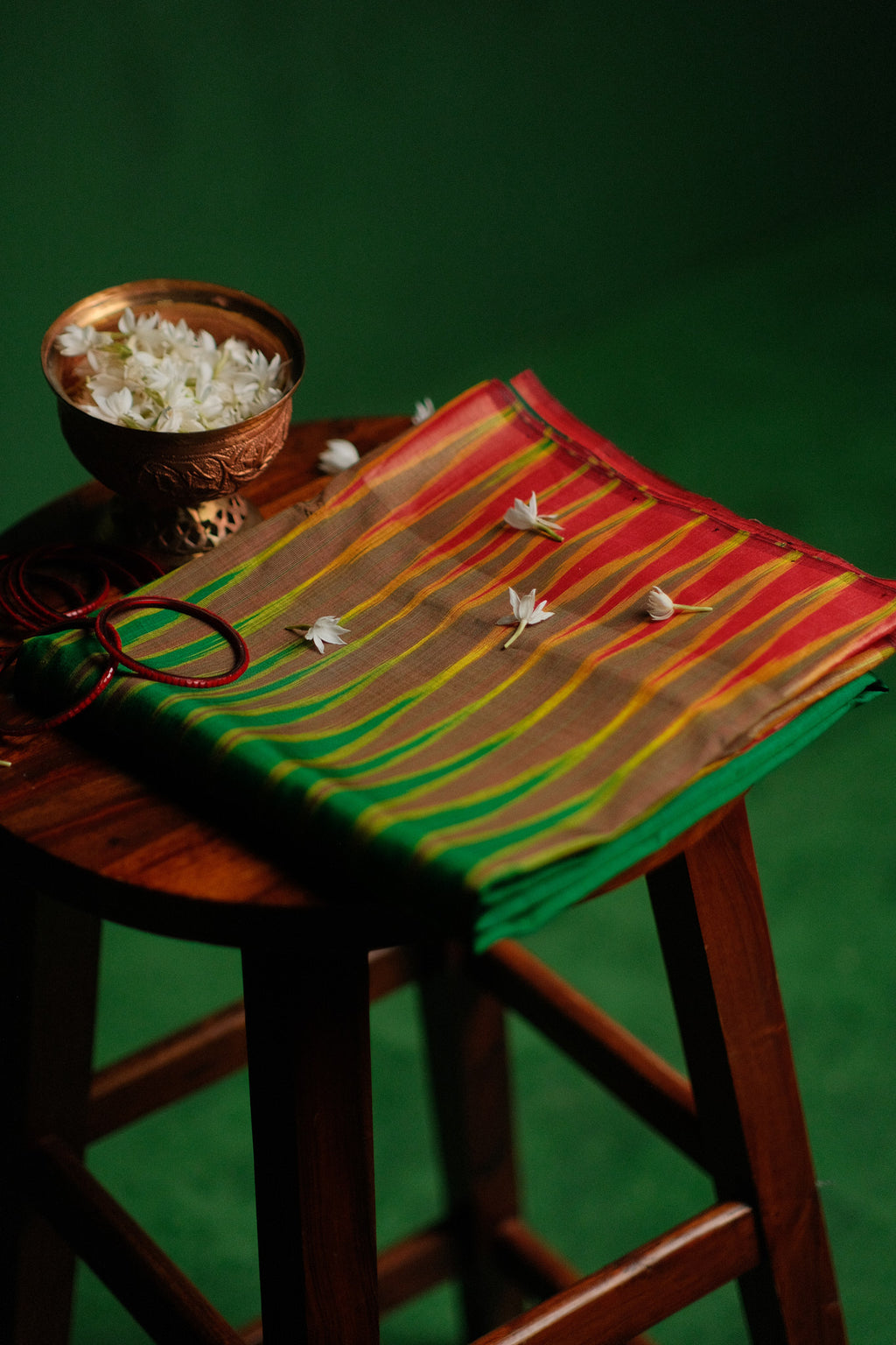 Green and Red Ikkat Garad Silk