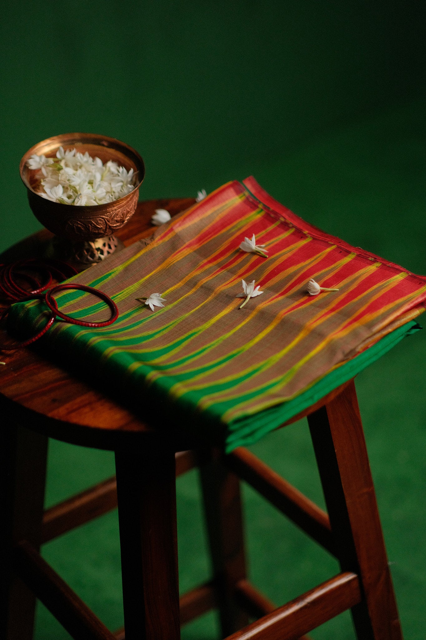 Green and Red Ikkat Garad Silk