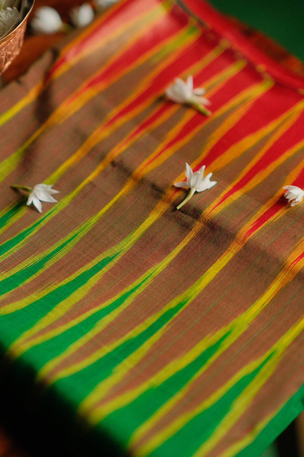 Green and Red Ikkat Garad Silk