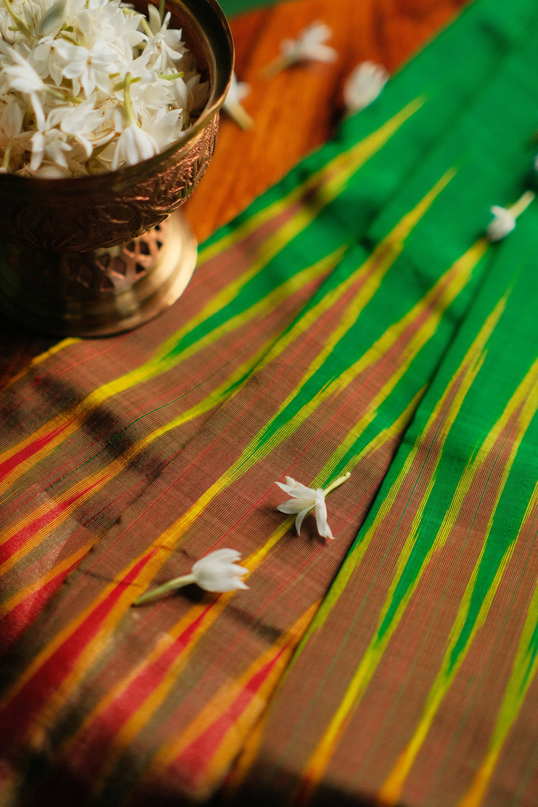Green and Red Ikkat Garad Silk