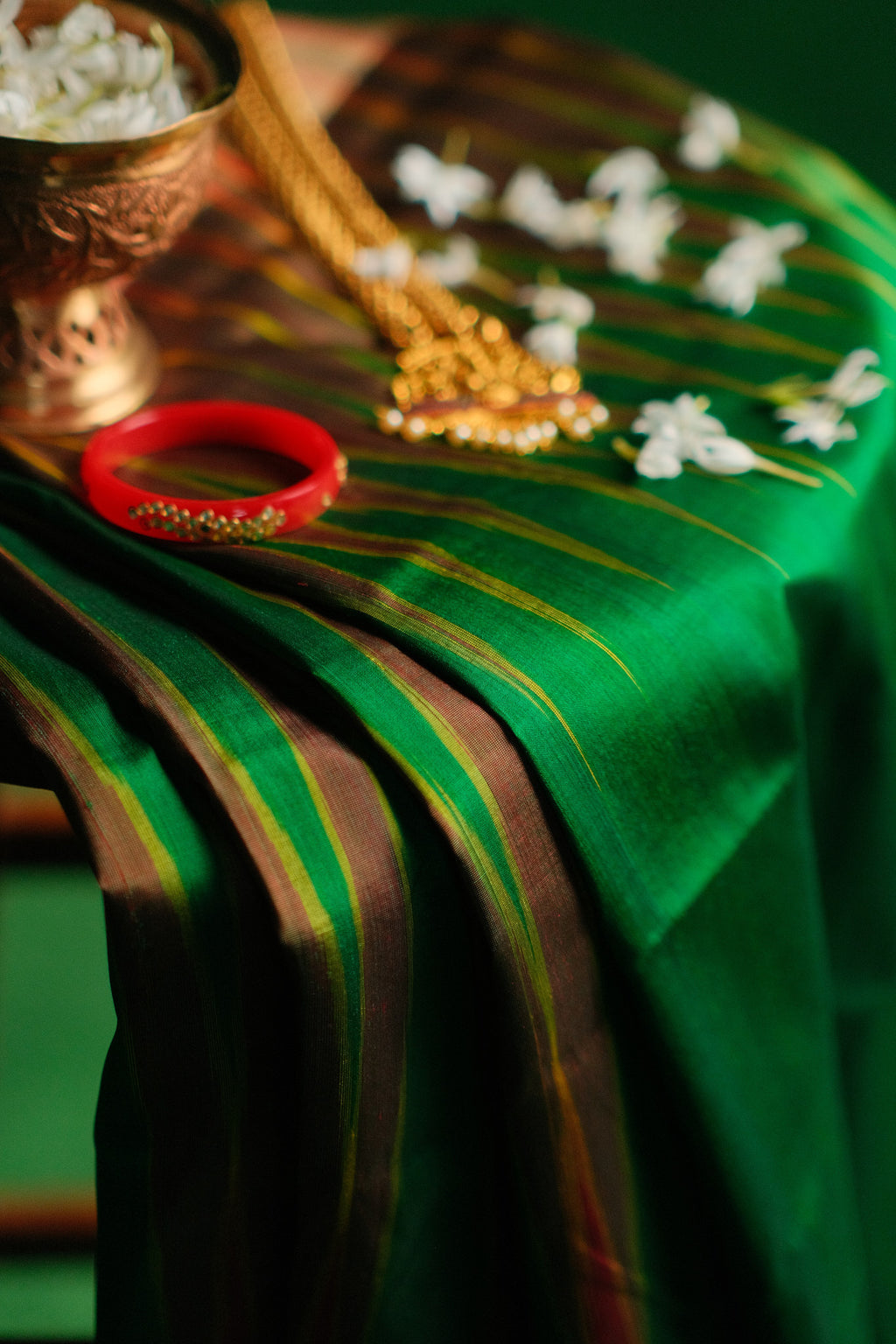 Green and Red Ikkat Garad Silk
