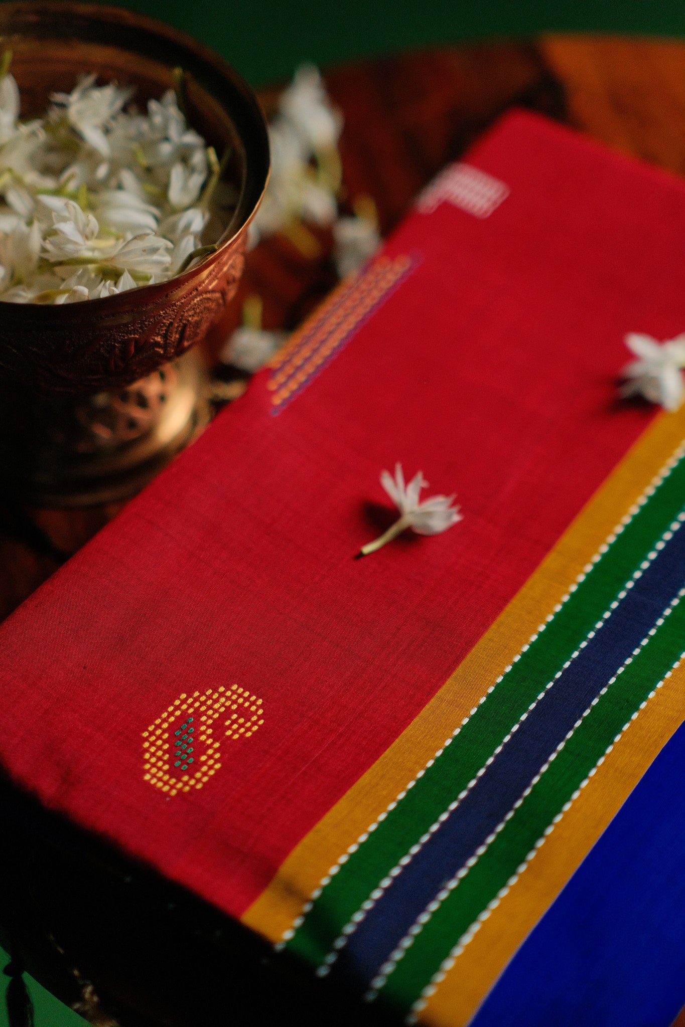 Red and Blue Mangalgiri Saree