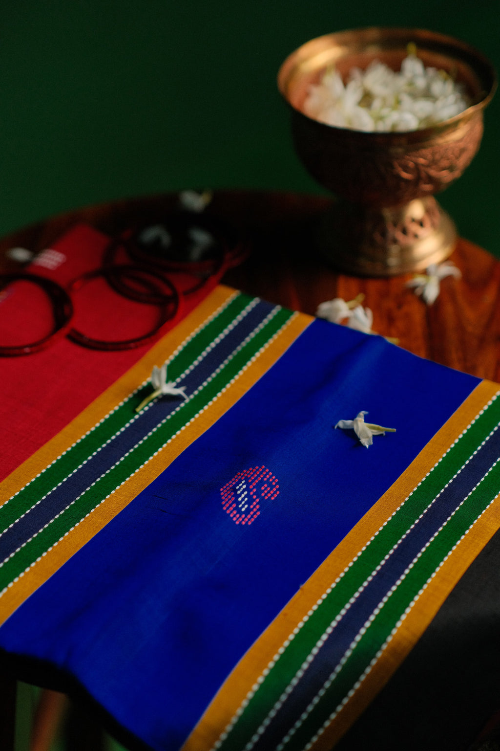 Red and Blue Mangalgiri Saree