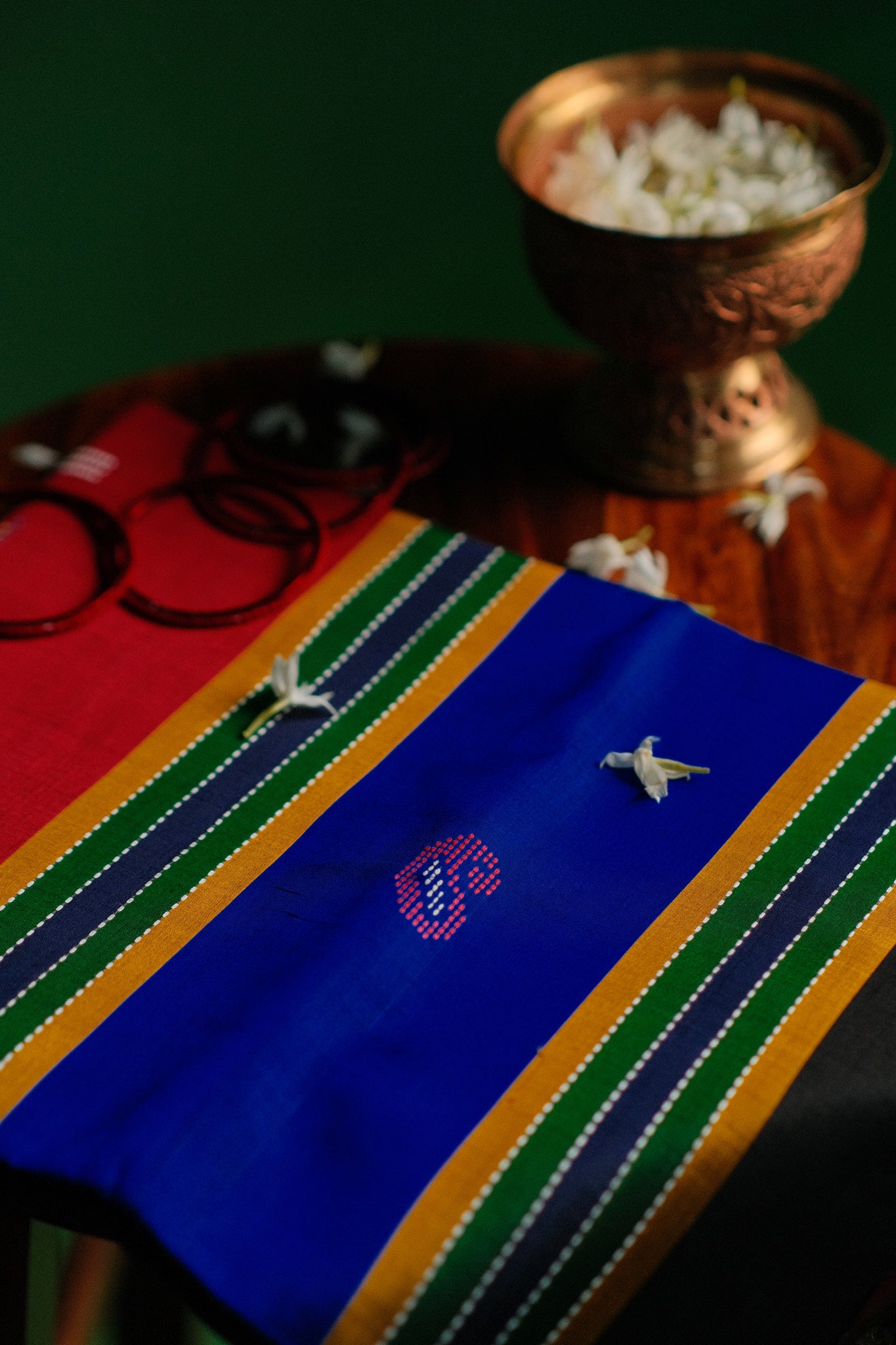 Red and Blue Mangalgiri Saree