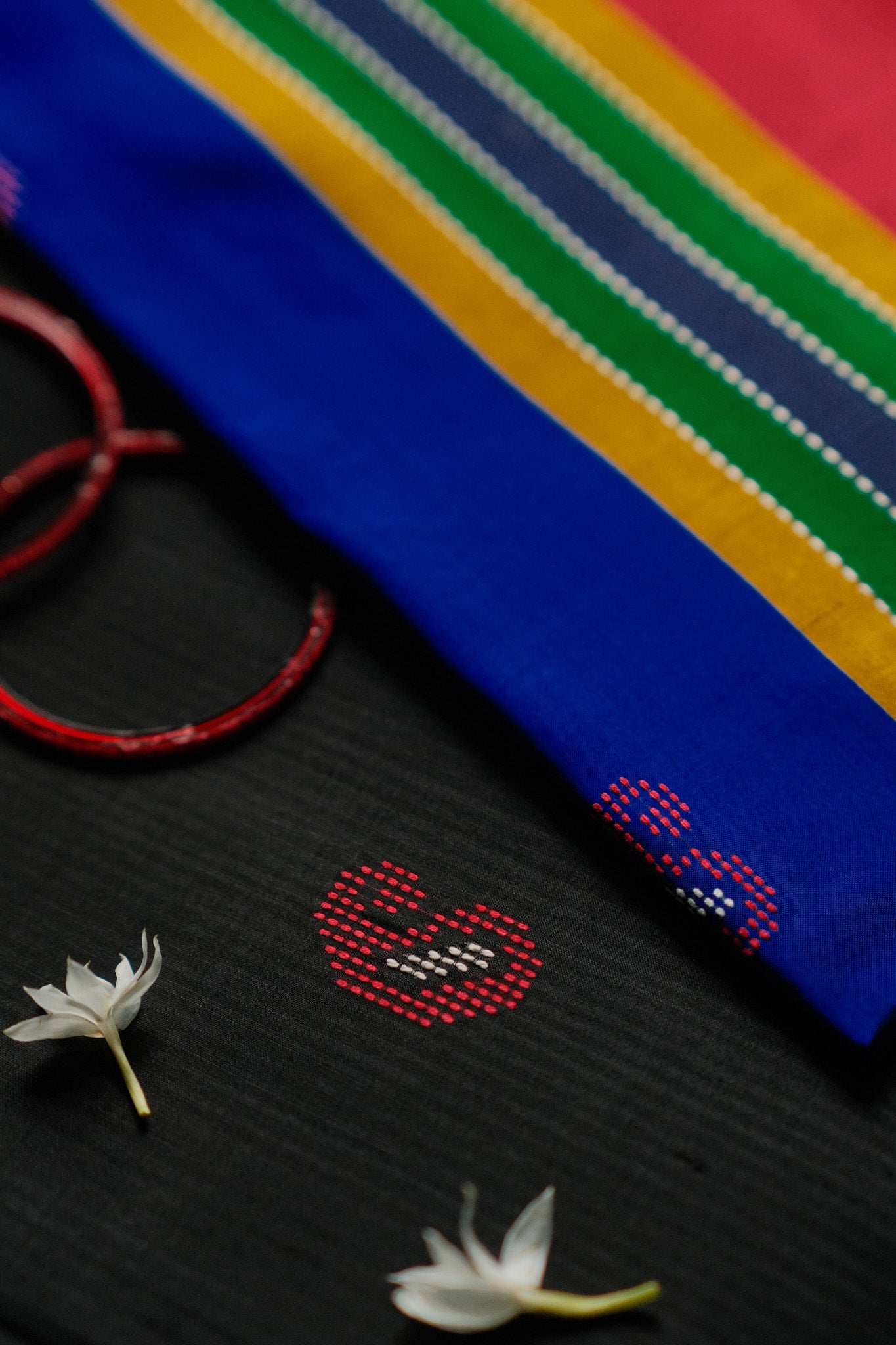 Red and Blue Mangalgiri Saree