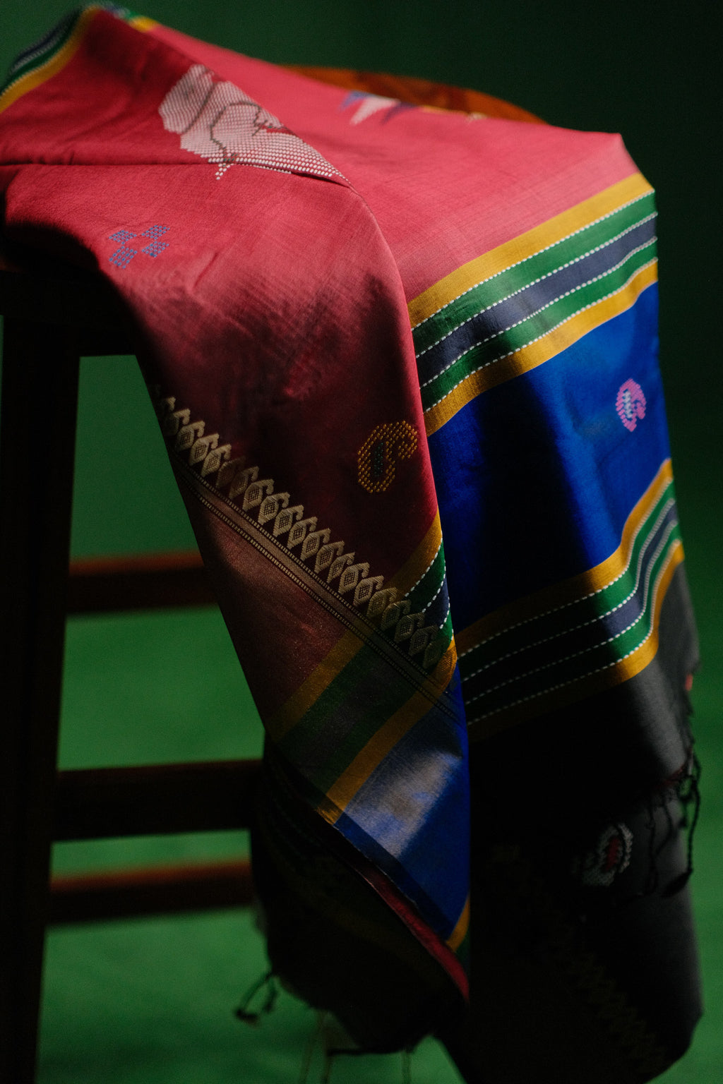 Red and Blue Mangalgiri Saree