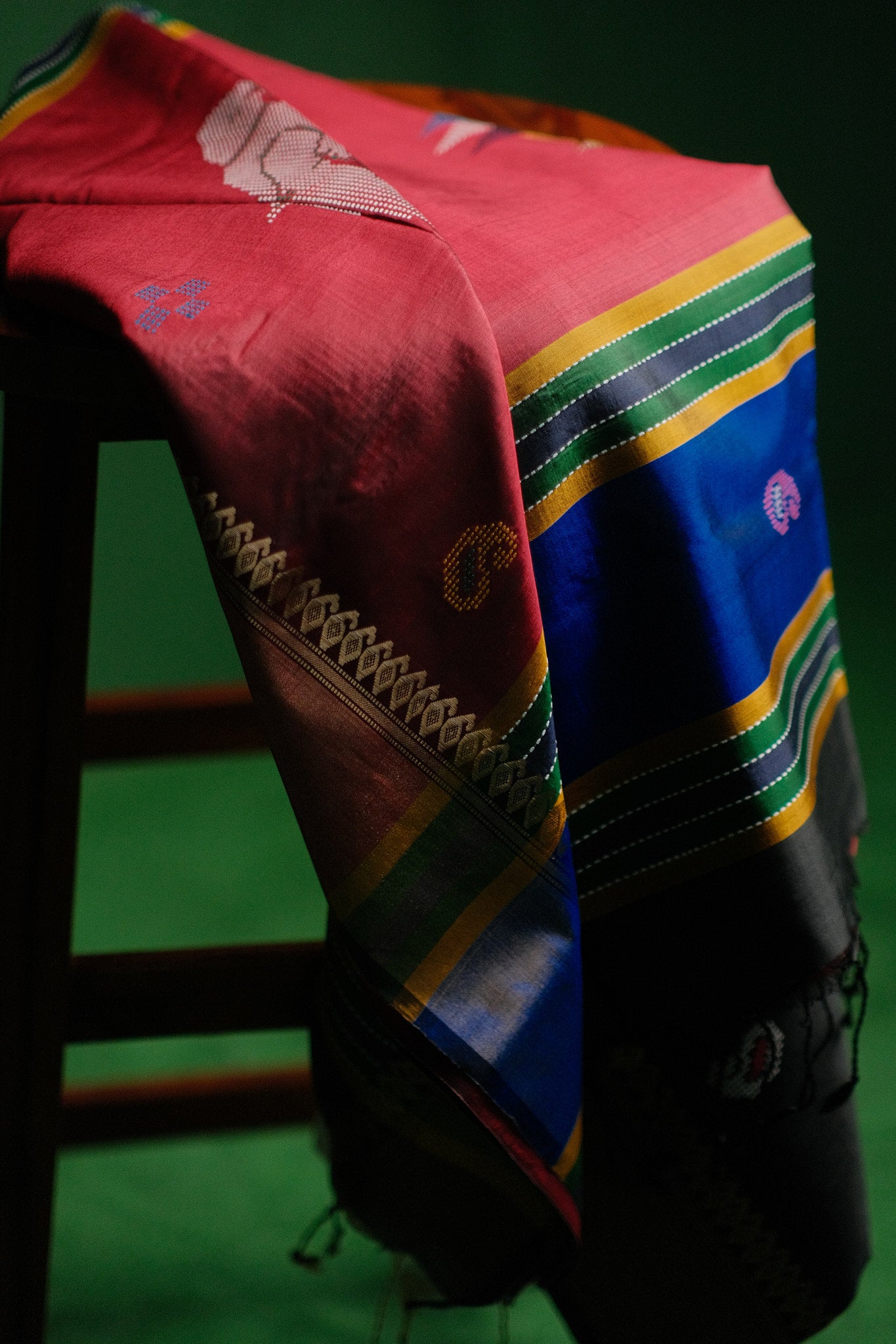 Red and Blue Mangalgiri Saree