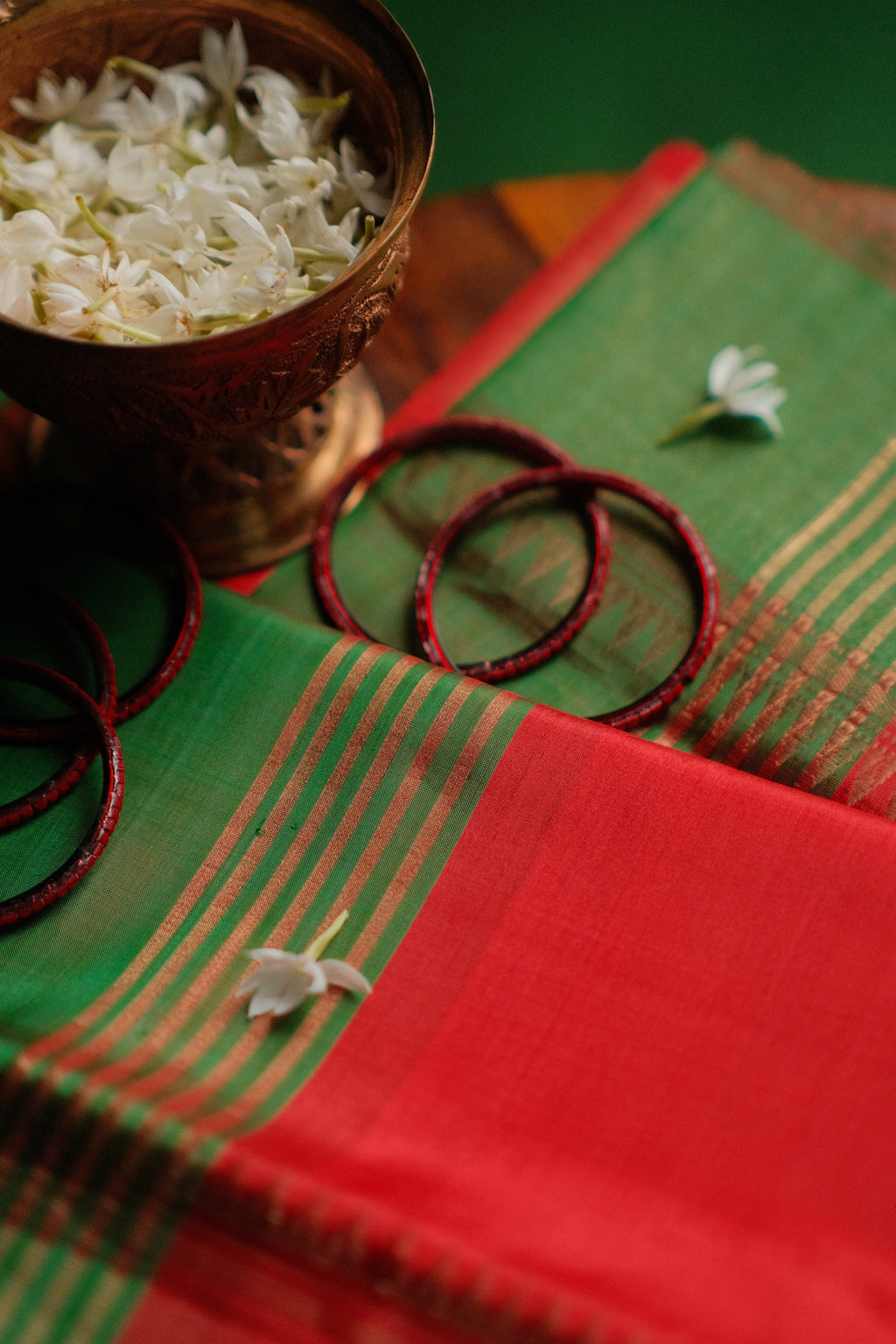 Red Green Judipar Saree