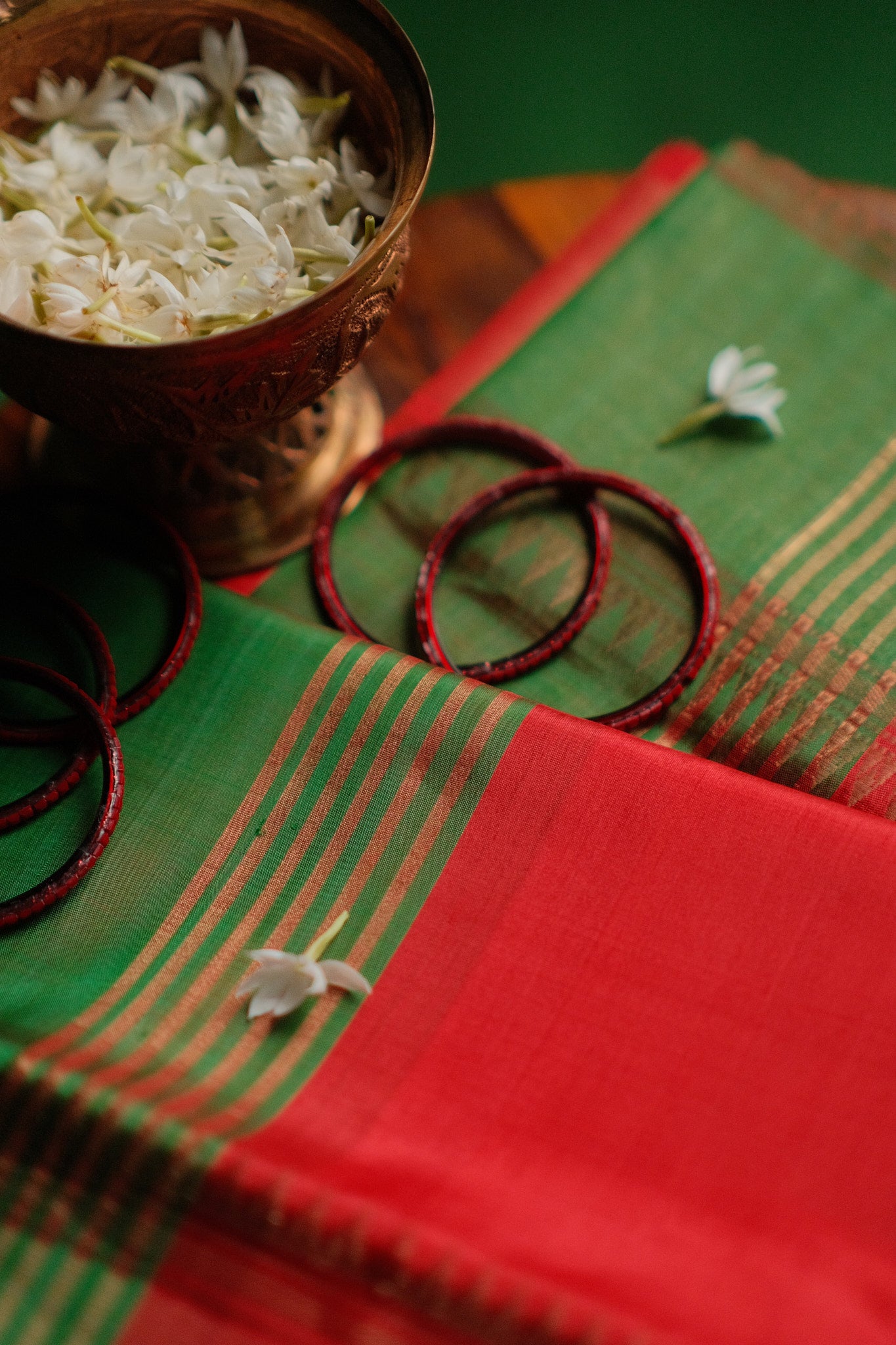 Red Green Judipar Saree