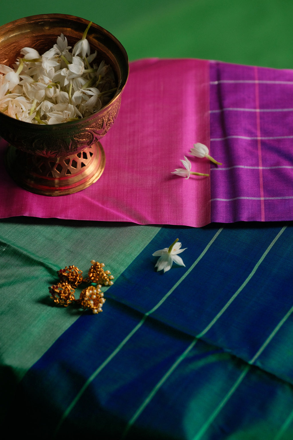Purple Green Garad Silk Saree