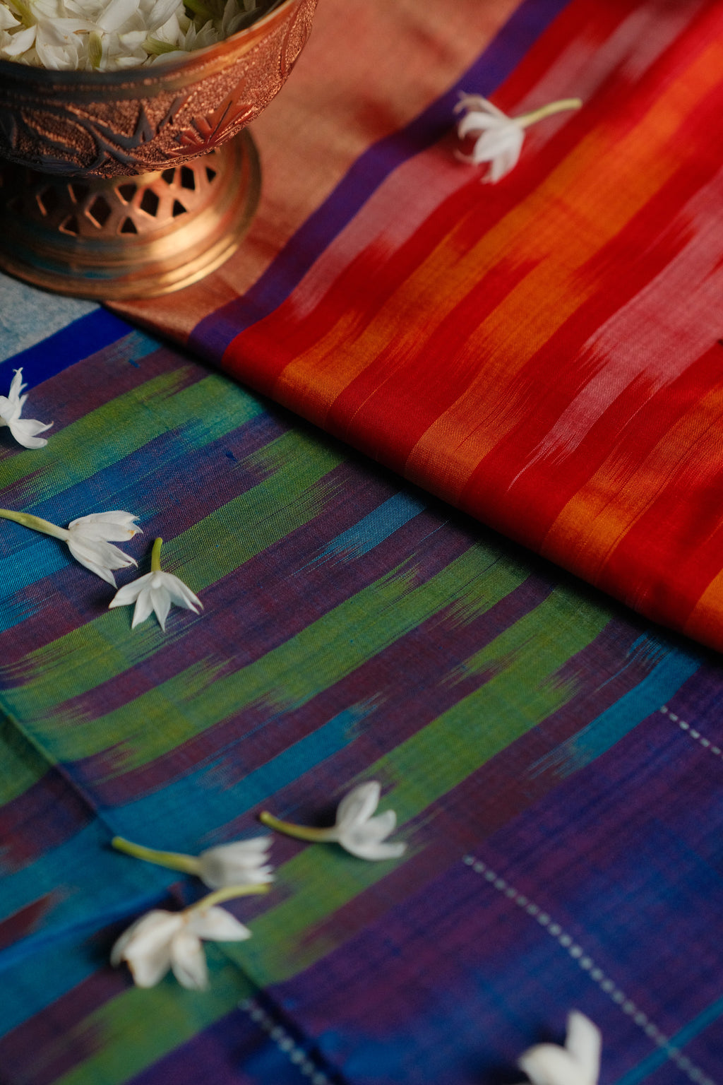 Blue and Red Mangalgiri Saree