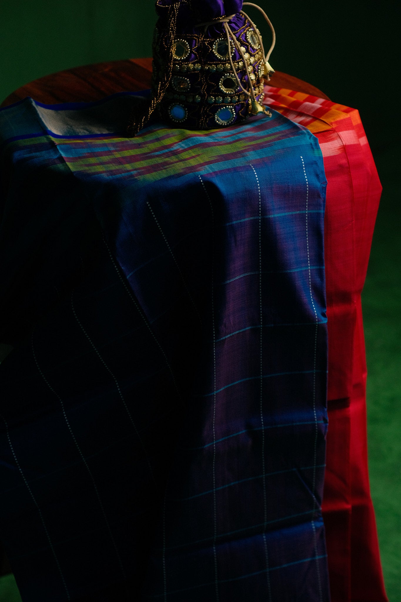 Blue and Red Mangalgiri Saree